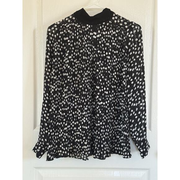 Zara Black & White Polka Dot High Neck Pleated Plisse Blouse Size XS - Picture 1 of 6